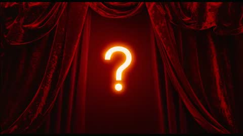Curtains Open Revealing Glowing Question Mark on Stage