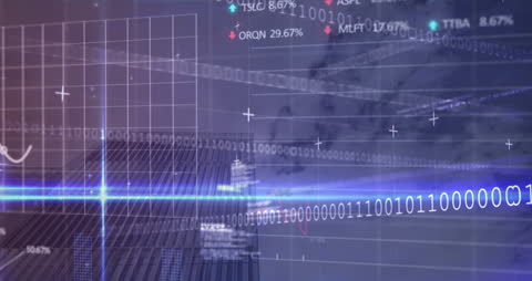 Abstract Data Processing Overlay on Digital Skyscraper