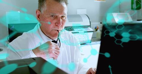 Senior Scientist Analyzing Data with Molecular Holographic Interface