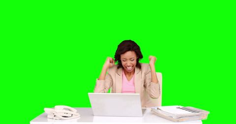 Excited Businesswoman Celebrating Success at Work - Download Free Stock Images Pikwizard.com