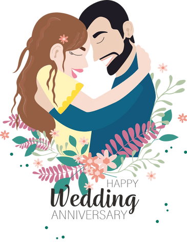 Happy Wedding Anniversary Transparent Floral Couple Illustration