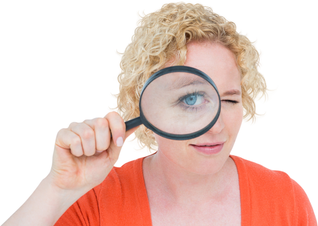 Person with Curly Hair Holding Transparent Magnifying Glass in Front of Face - Download Free Stock Videos Pikwizard.com