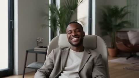 Man Smiling and Relaxing in Modern Lounge with Armchair