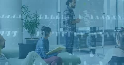 Business Team Brainstorming with Digital Analytics Overlay