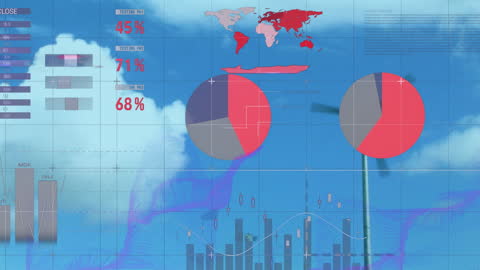 Digital Infographics with Wind Turbine And Cloudy Sky