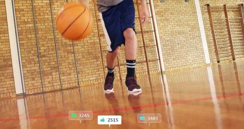 Caucasian male basketball player with social media notifications