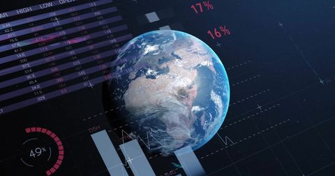 Global Technology Interface Over Earth with Data Visualizations - Download Free Stock Images Pikwizard.com