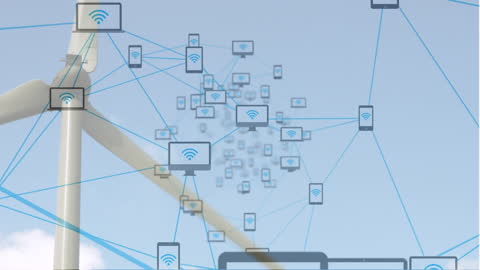 Global Network Connections with Technology Symbols