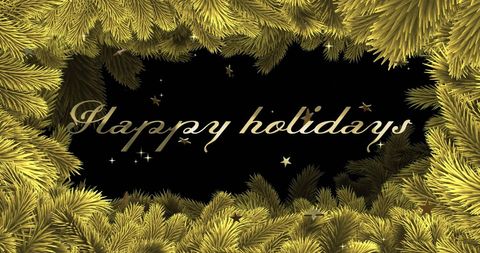 Elegant happy holidays message with golden feathers and stars