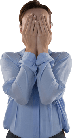 Transparent Businesswoman Hiding Eyes in Blue Shirt - Download Free Stock Videos Pikwizard.com
