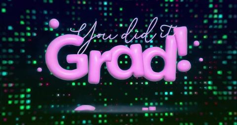 Glossy Pink 3D Grad! Neon Celebration with You Did It Script on Reflective Stage