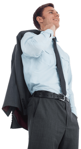 Transparent Confident Businessman Smiling Holding Jacket