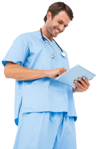 happy male surgeon using tablet with transparent background - Download Free Stock Videos Pikwizard.com