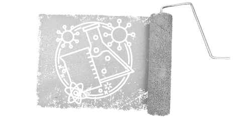 Transparent paint roller with beaker and flask ash texture