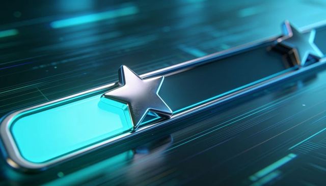 Glowing chrome star emblem on futuristic neon circuit panel
