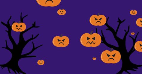 animated halloween pumpkins on purple background - Download Free Stock Images Pikwizard.com