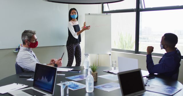 Business Meeting with Precautionary Masks During Pandemic - Download Free Stock Images Pikwizard.com