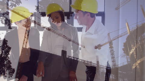 Business Meeting Amidst Construction Background Layers