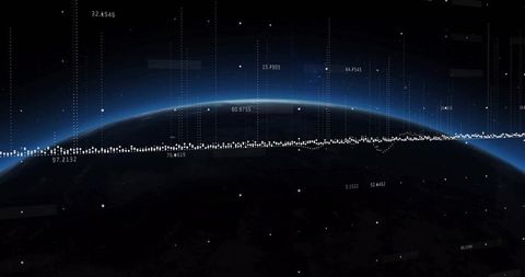 Earth horizon with futuristic data visualization in space