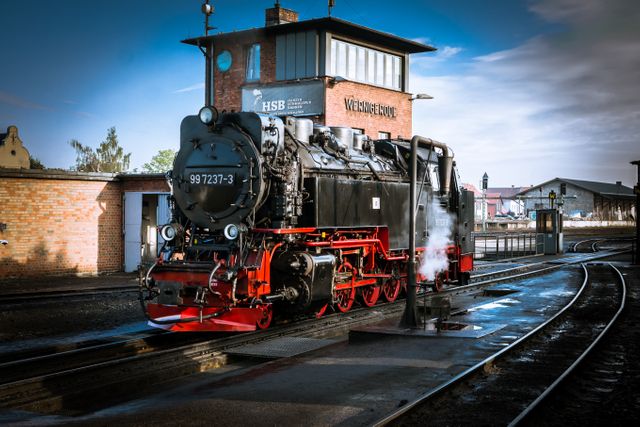 Vintage Steam Locomotive at Station on Sunny Day - Download Free Stock Photos Pikwizard.com
