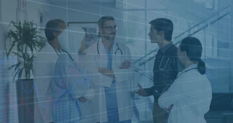 Diverse Medical Team Discussing with Data Overlay