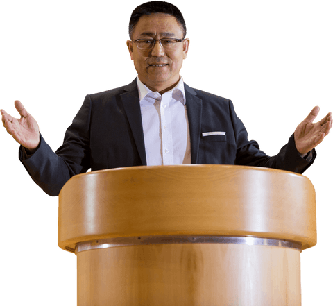Businessman giving motivational speech transparent background