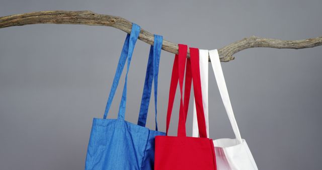 Colorful Eco-Friendly Tote Bags Hanging on Branch - Download Free Stock Images Pikwizard.com