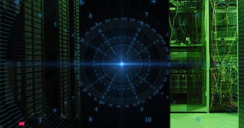 Futuristic Digital Interface Overlaying Data Center Infrastructure