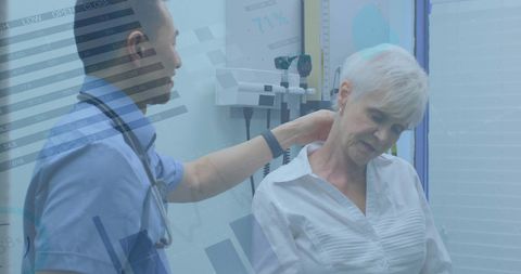 Doctor assessing patient with digital data overlay concept