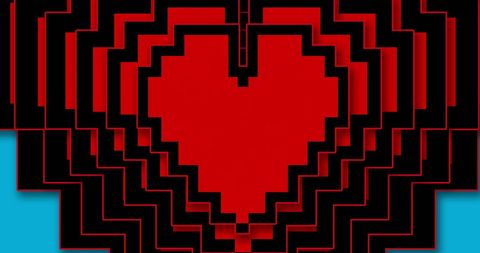 Digital Heart Layers on Vibrant Blue Background