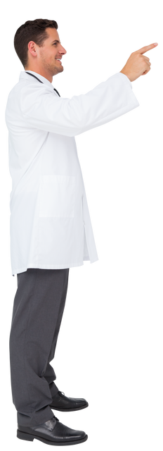 Smiling Doctor in White Coat Pointing on Transparent Background - Download Free Stock Videos Pikwizard.com