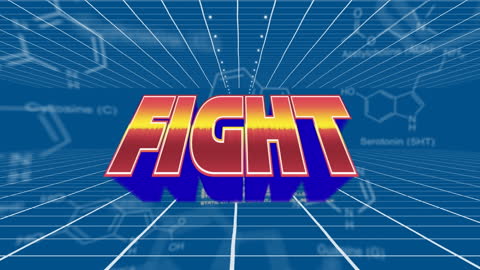 Retro Fight Text with Digital Gaming Grid Background