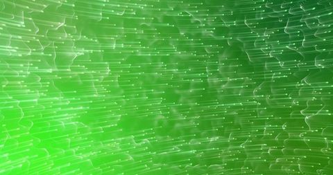 Flowing green waveform network with particles and energy for tech data visualization