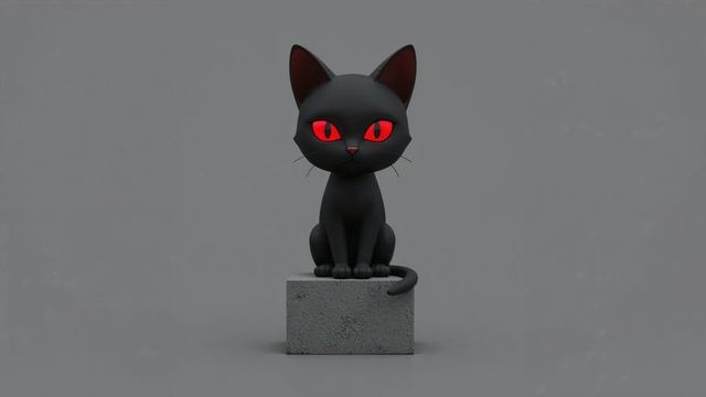 Modern black cat sculpture with glowing red eyes
