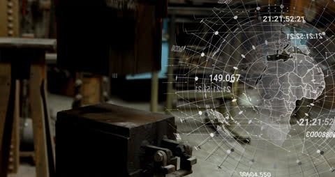 High Tech Data Overlay on Industrial Machinery Background