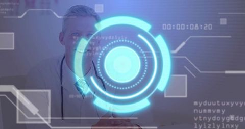 Doctor Analyzing Holographic Data in Modern Clinic