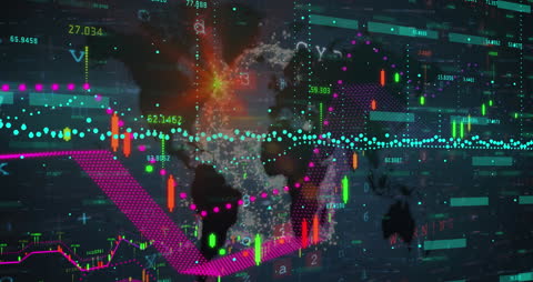 Data Processing Animation Over World Map Visualization