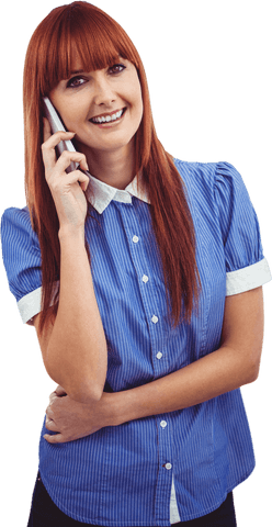 Smiling Redhead Hipster Woman Talking on Phone Transparent