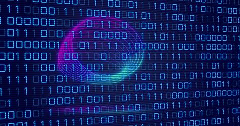 Glowing Circuit in Binary Code Background with Neon Circles - Download Free Stock Images Pikwizard.com