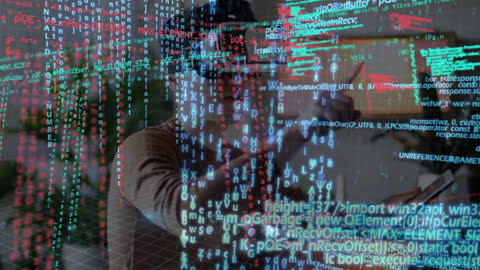 Futuristic Cybersecurity Concept with VR Headset and Digital Codes