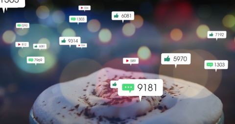 Social Media Likes and Notifications over Coffee Theme