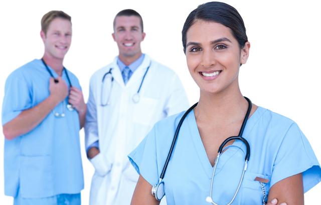 Confident Female Doctor Standing with Diverse Colleagues on Transparent Background - Download Free Stock Videos Pikwizard.com