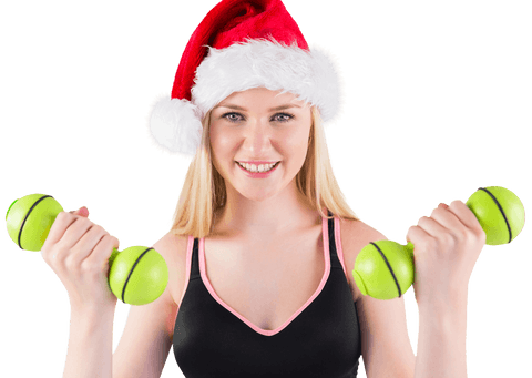 Transparent Holiday Fitness Cheer Santa Hat Hand Weights - Download Free Stock Videos Pikwizard.com