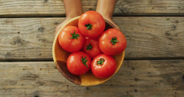 Fresh Ripe Tomatoes in Wooden Bowl on Rustic Wooden Table - Download Free Stock Images Pikwizard.com