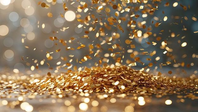 Falling Golden Confetti with Festive Bokeh Reflections