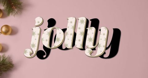 Jolly Text with Festive Decorations on Pink Background