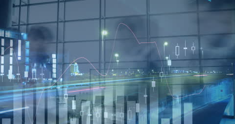 Abstract Overlay of Financial Charts on Cityscape