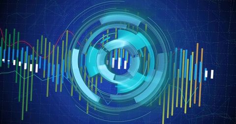 Futuristic holographic data visualization with digital metrics