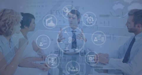 Infographic Interface Overlay Enhances Business Meeting Atmosphere