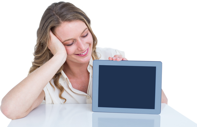 Smiling Woman with Transparent Background Displaying Tablet PC - Download Free Stock Videos Pikwizard.com